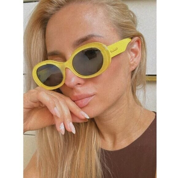Gucci GG1587S 004 BRAND NEW Sunglasses Yellow Green Women Oval - Picture 1 of 12